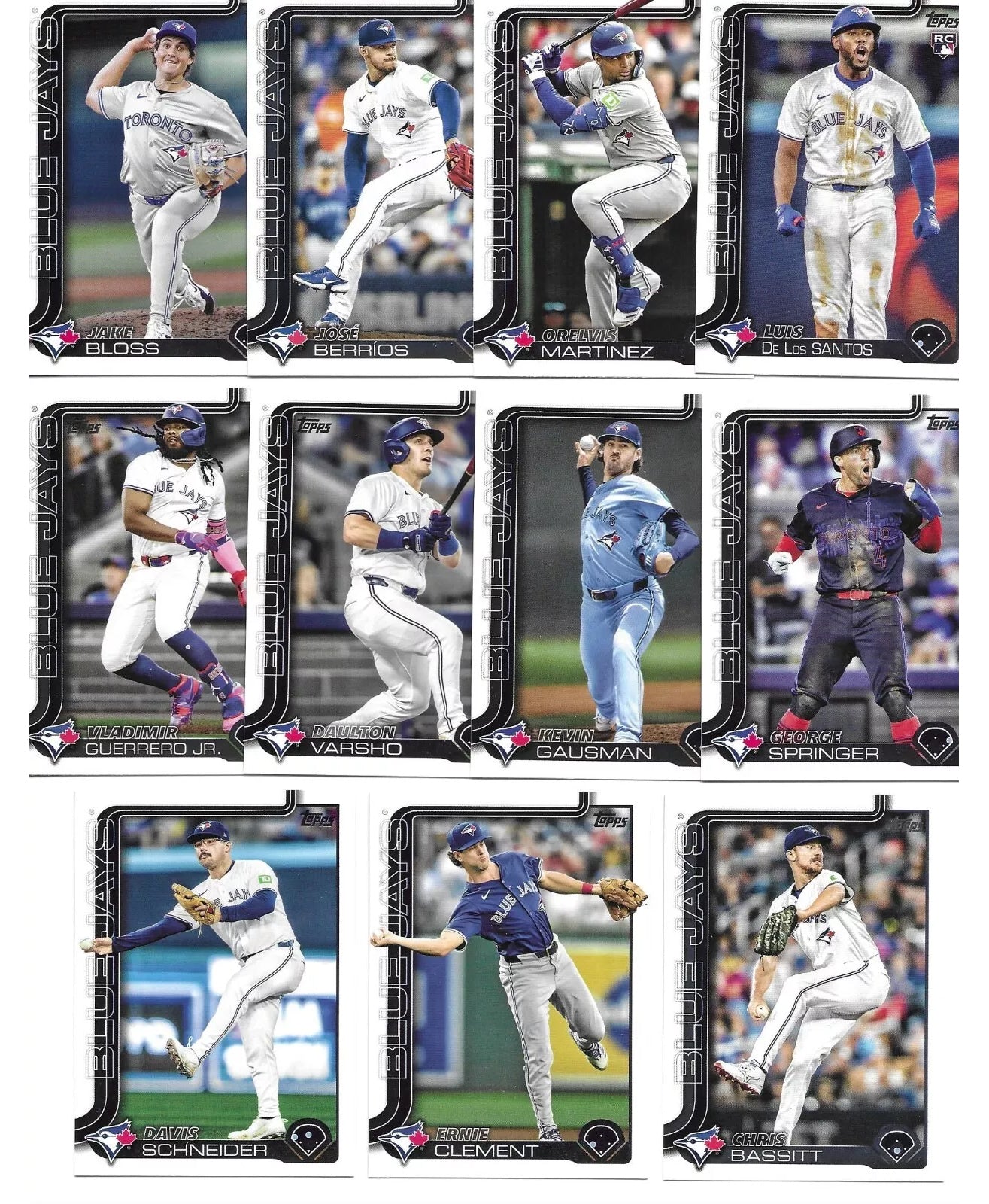 Multiyear Toronto Blue Jays 20 Card Team Pack 2024 2023 2022 + 2025 Topps Series 1  Toronto Blue Jays - 11 Cards - Baseball Card Team Set Vladimir Guerrero Jr. George Springer Gausman Orelvis Martinez RC