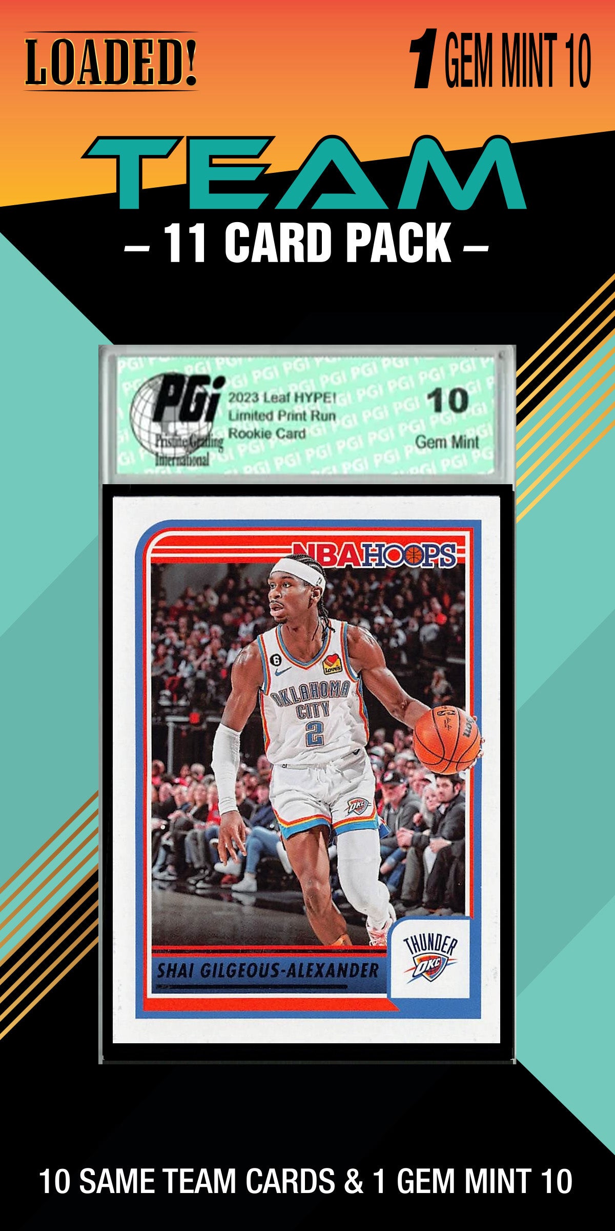 NBA Oklahoma City Thunder Trading Card Pack — 11 Cards with 1 Graded Slab
