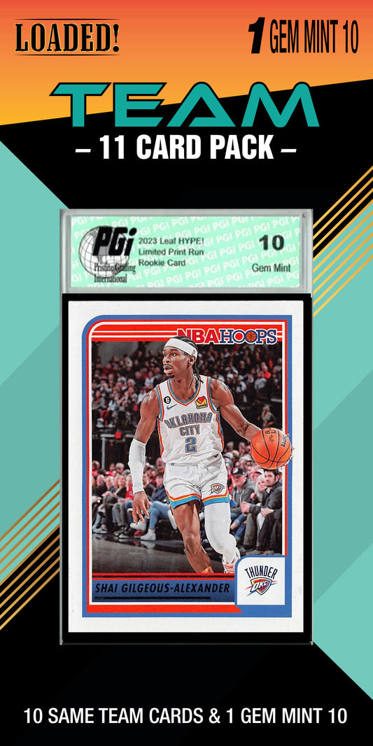 NBA Oklahoma City Thunder Trading Card Pack — 11 Cards with 1 Graded Slab