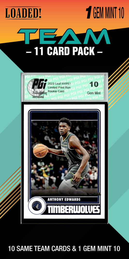 NBA Minnesota Timberwolves Trading Card Pack — 11 Cards with 1 Graded Slab
