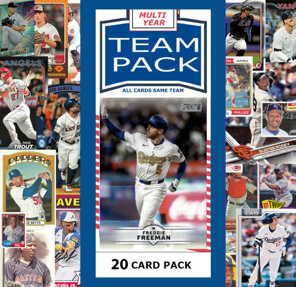 20 Card Multiyear Team Pack LA Dodgers Freddie Freeman 2024 2023 2025 Topps Stadium Club Archives Chrome Heritage Bowman