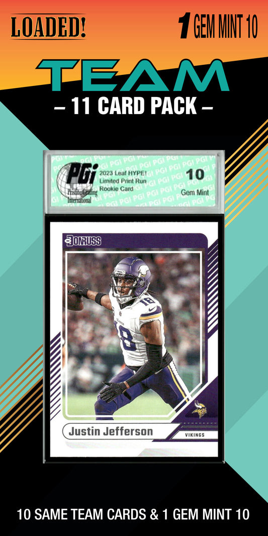 NFL Minnesota Vikings Trading Card Pack — 11 Cards with 1 Graded Slab