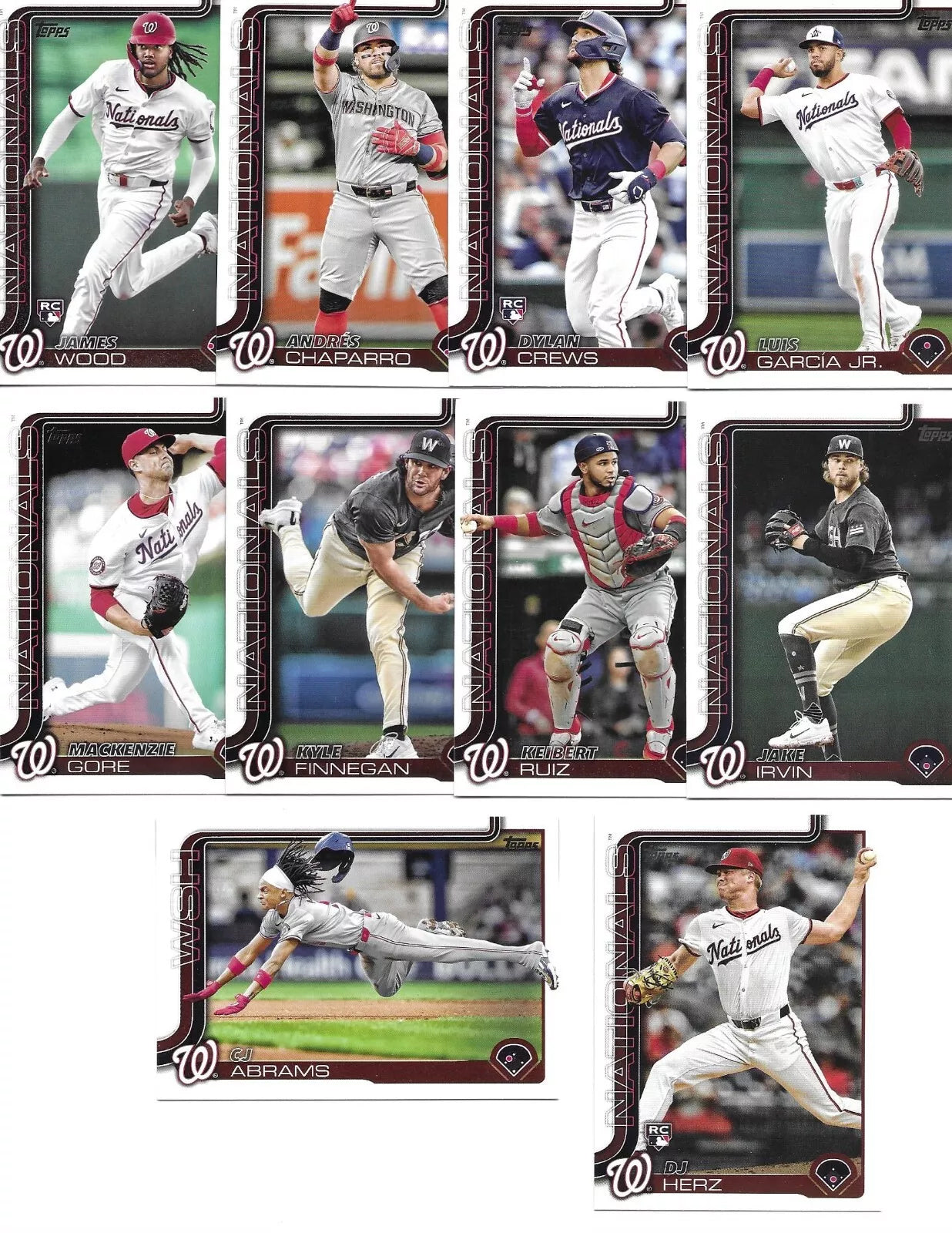 2025 Topps Series 1 Baseball Team Set 10 Cards Washington Nationals Dylan Crews James Wood RC