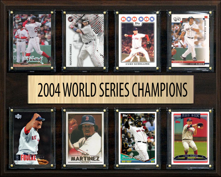 Boston Red Sox 2004 World Series Plaque 8 Cards Topps Bowman Ortiz Pedro Martinez Schilling