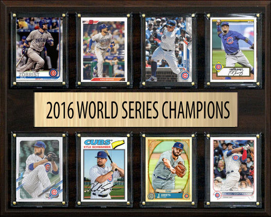 Chicago Cubs 2016 World Series Plaque 8 Cards Topps Bowman Bryant Schwarber Rizzo Baez