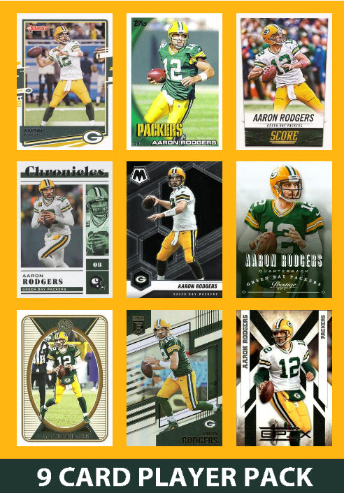 Aaron Rodgers 9 Card Player Pack 2023 2024 2025 Donruss Panini Score Green Bay Packers plaque