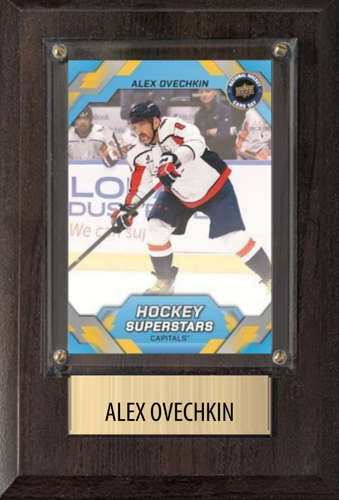Alex Ovechkin Washington Capitals hockey plaque with 1 trading card and engraved nameplate, 4x6 fan cave display