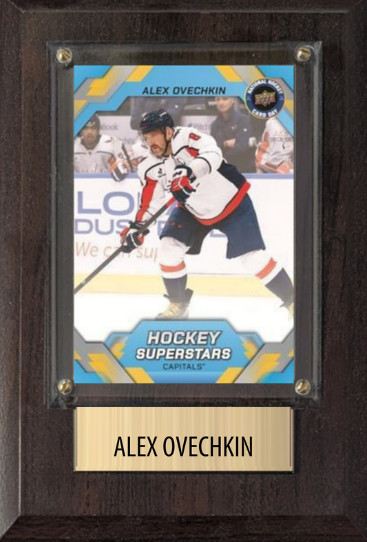 Alex Ovechkin Washington Capitals hockey plaque with 1 trading card and engraved nameplate, 4x6 fan cave display