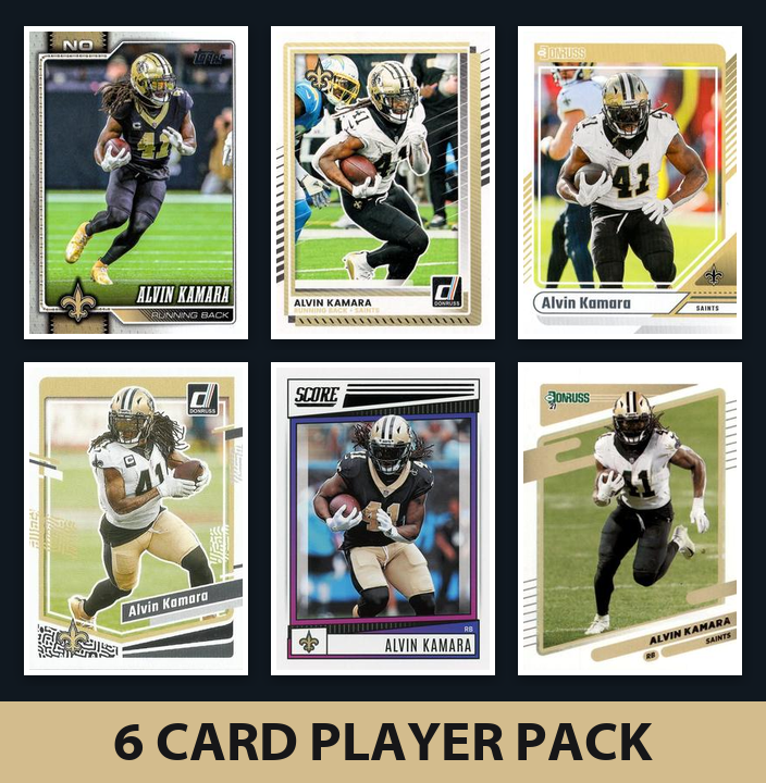 Alvin Kamara 6 Card Football Player Pack 2026 2025 2024 Topps Donruss Score New Orleans Saints