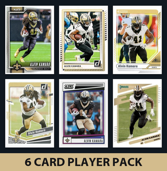 Alvin Kamara 6 Card Football Player Pack 2026 2025 2024 Topps Donruss Score New Orleans Saints