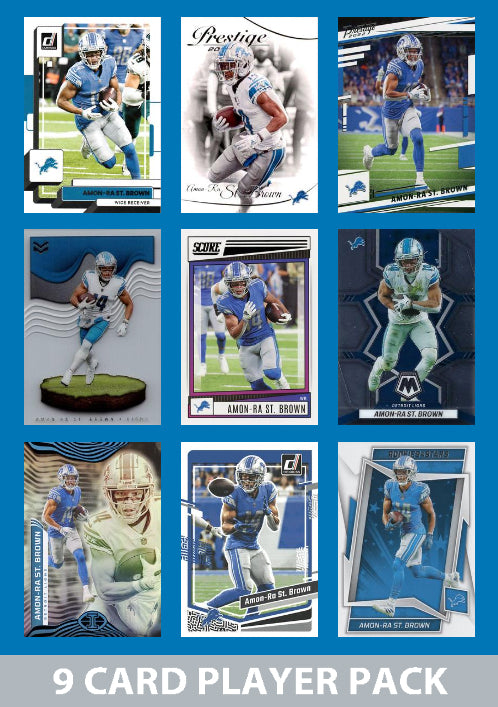Amon-Ra St Brown 9 Card Player Pack 2023  2024 2025 Donruss Panini Score Detroit Lions plaque