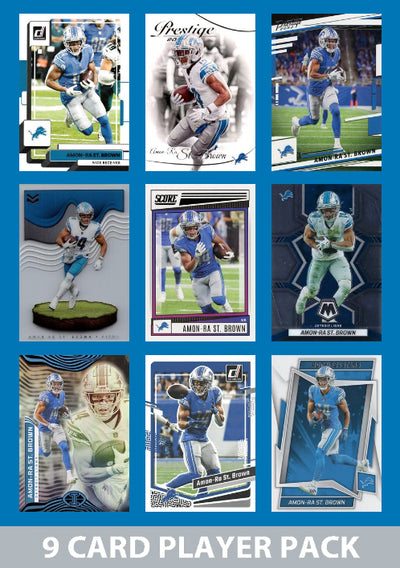 Amon-Ra St Brown 9 Card Player Pack 2023  2024 2025 Donruss Panini Score Detroit Lions plaque
