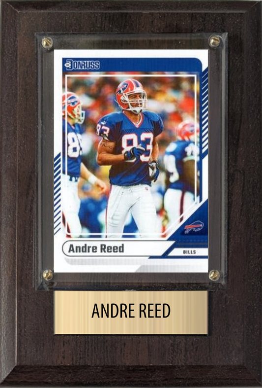 Andre Reed Buffalo Bills football plaque with 1 trading card and engraved nameplate, 4x6 fan cave display