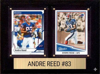 Andre Reed Buffalo Bills football plaque with 2 trading cards and engraved nameplate, 6x8 fan cave display