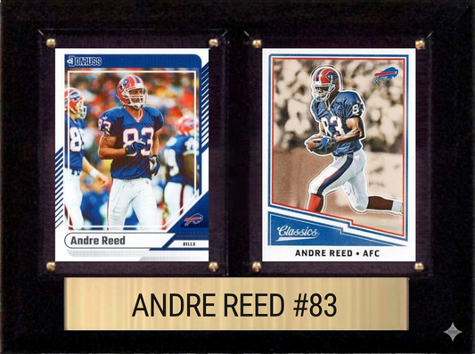 Andre Reed Buffalo Bills football plaque with 2 trading cards and engraved nameplate, 6x8 fan cave display