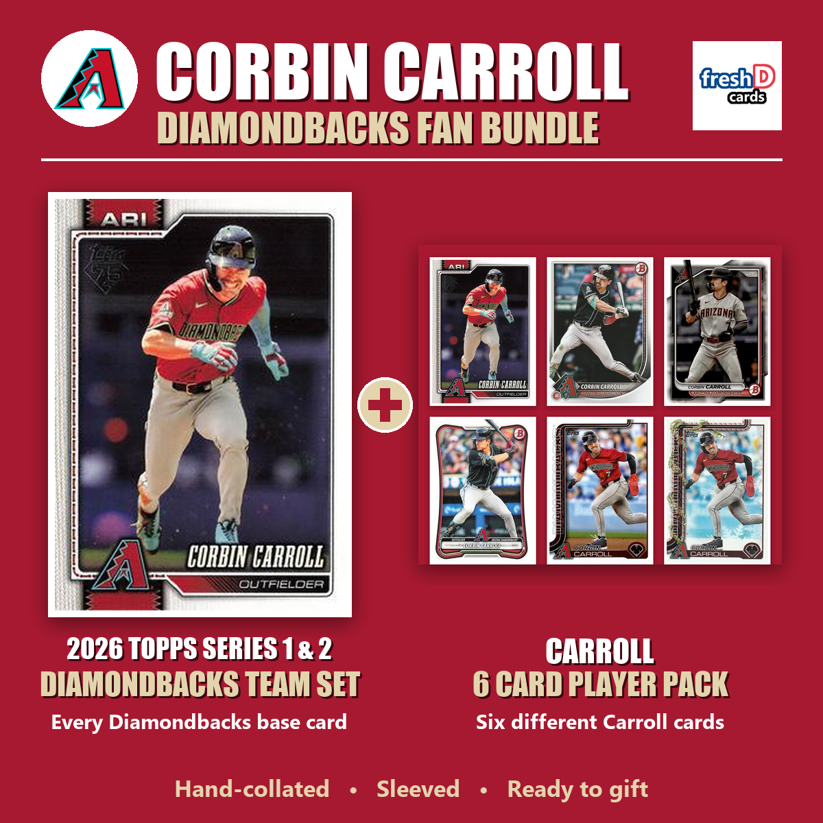 Corbin Carroll Arizona Diamondbacks Baseball Fan Bundle - 2026 Topps Series 1 & 2 Team Set + 6 Card Player Pack