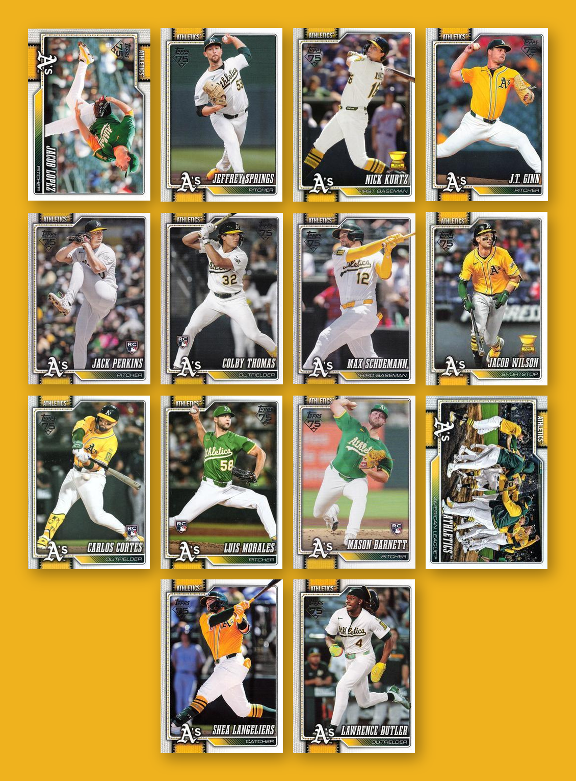 2026 Topps Series 1 & 2 Baseball Team Set 24 Cards Athletics Rooker Butler
