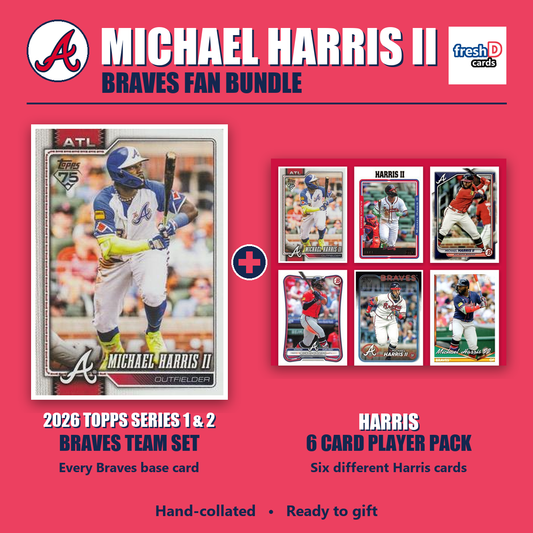 Michael Harris II Atlanta Braves Baseball Fan Bundle - 2026 Topps Series 1 & 2 Team Set + 6 Card Player Pack