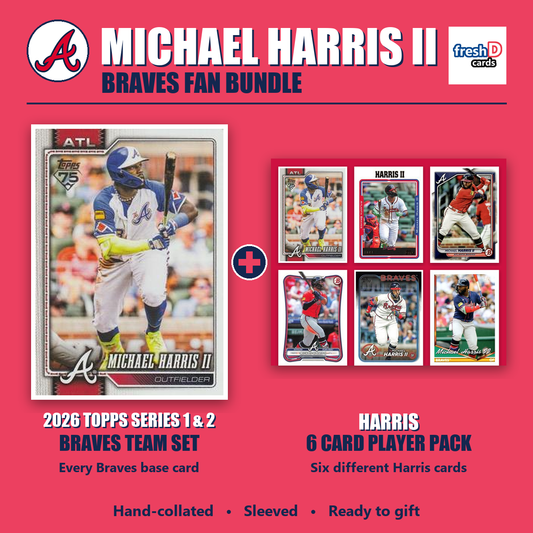 Michael Harris II Atlanta Braves Baseball Fan Bundle - 2026 Topps Series 1 & 2 Team Set + 6 Card Player Pack