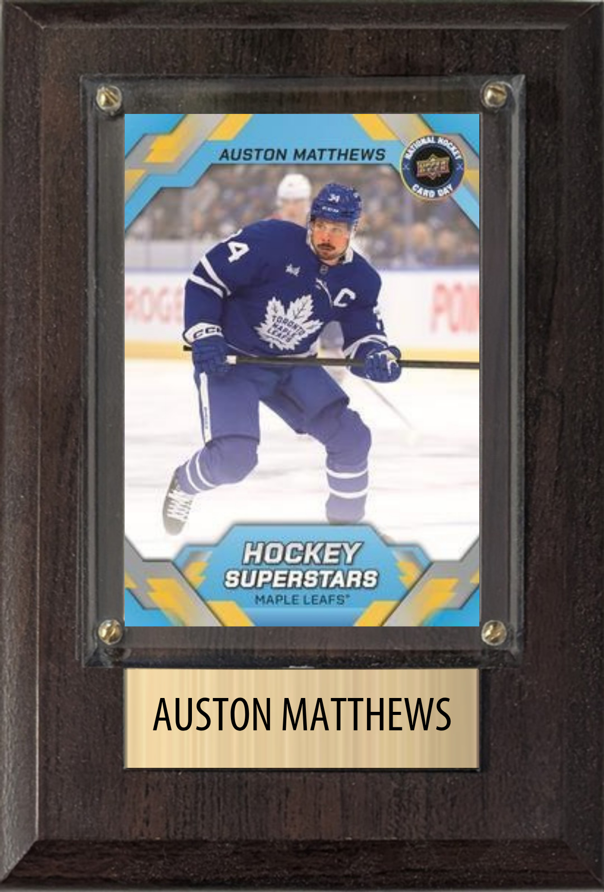 Auston Matthews Toronto Maple Leafs hockey plaque with 1 trading card and engraved nameplate, 4x6 fan cave display