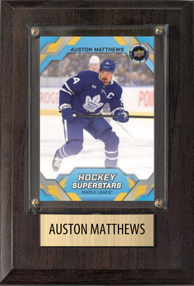 Auston Matthews Toronto Maple Leafs hockey plaque with 1 trading card and engraved nameplate, 4x6 fan cave display