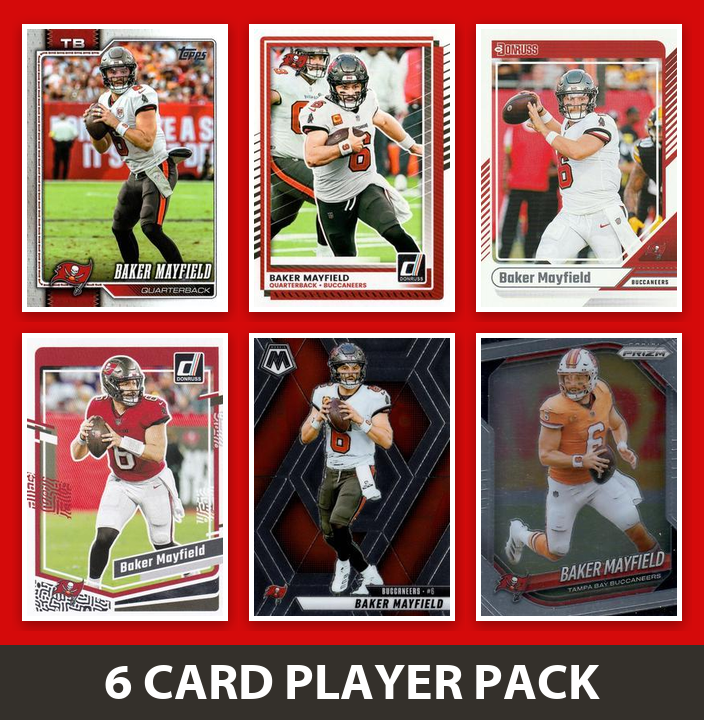 Baker Mayfield 6 Card Football Player Pack 2026 2025 2024 Topps Donruss Mosaic Tampa Bay Buccaneers