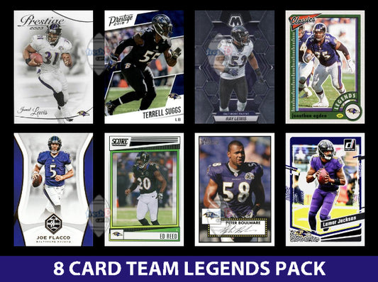 Baltimore Ravens 8 Card Legends Pack Donruss Topps Panini Ray Lewis Lamar Jackson plaque