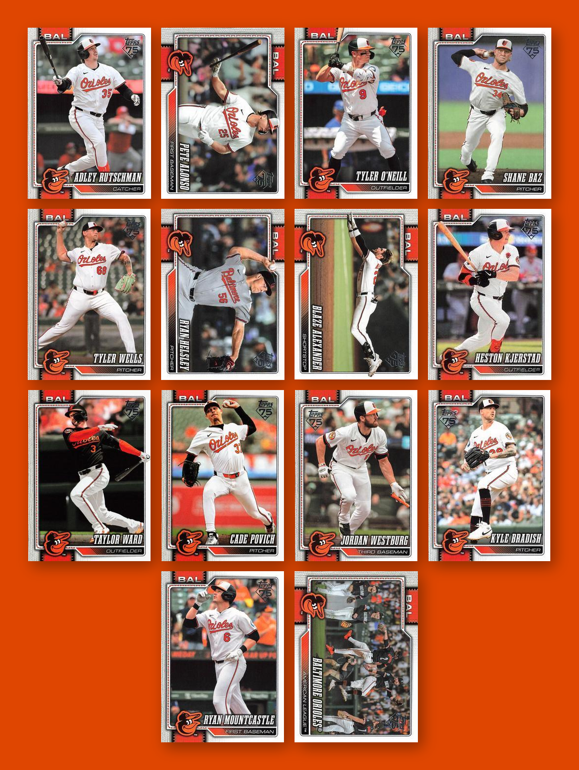 2026 Topps Series 1 & 2 Baseball Team Set 25 Cards Baltimore Orioles Henderson Rutschman