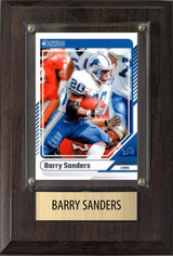 Barry Sanders Detroit Lions Hall of Fame Fan Gift Plaque 4x6 1 Card Prizm, Donruss, Score 2024 2025 2026