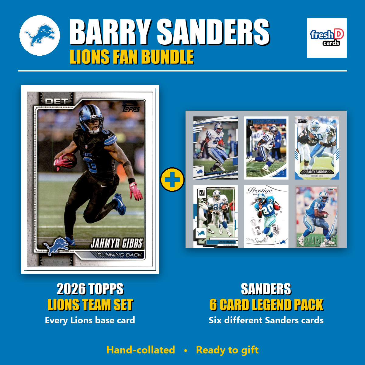 Barry Sanders Detroit Lions Football Fan Bundle - 2026 Topps Team Set + 6 Card Legend Pack