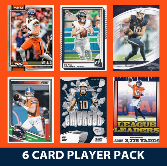Bo Nix 6 Card Player Pack  2024 2025 Donruss Panini Score Denver Broncos