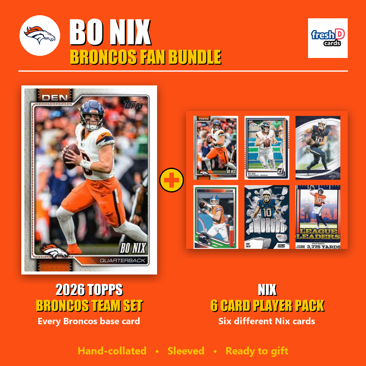 Bo Nix Denver Broncos Football Fan Bundle - 2026 Topps Team Set + 6 Card Player Pack