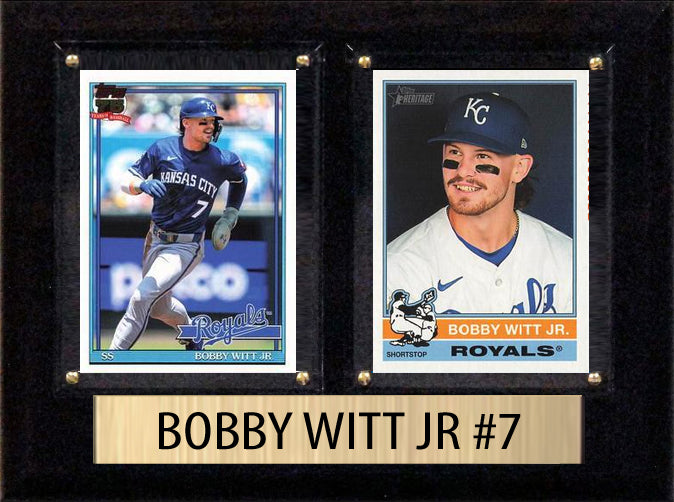 Bobby Witt Jr Kansas City Royals 2025 2026 Topps 2 Card baseball plaque with 2 trading cards and engraved nameplate, 6x8 fan cave display