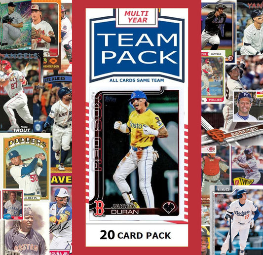 20 Card Multiyear Team Pack Boston Red Sox Jarren Duran 2024 2023 2025 Topps Stadium Club Archives Chrome Heritage Bowman