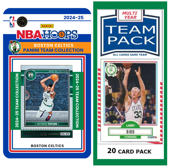 Boston Celtics 20 Cards Larry Bird + 2024-25 HOOPS Team Set Jayson Tatum plaque