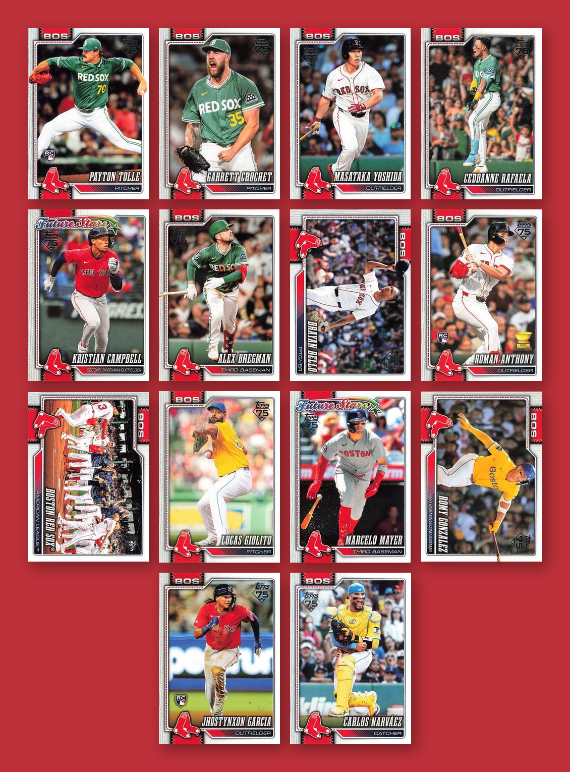 2026 Topps Series 1 & 2 Baseball Team Set 25 Cards Boston Red Sox Bregman Anthony