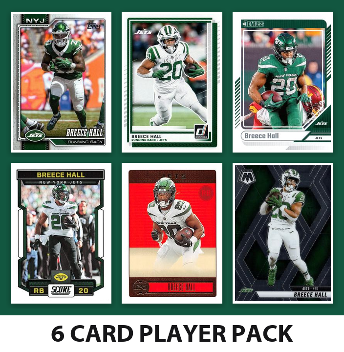 Breece Hall 6 Card Football Player Pack 2026 2025 2024 Topps Donruss Score New York Jets