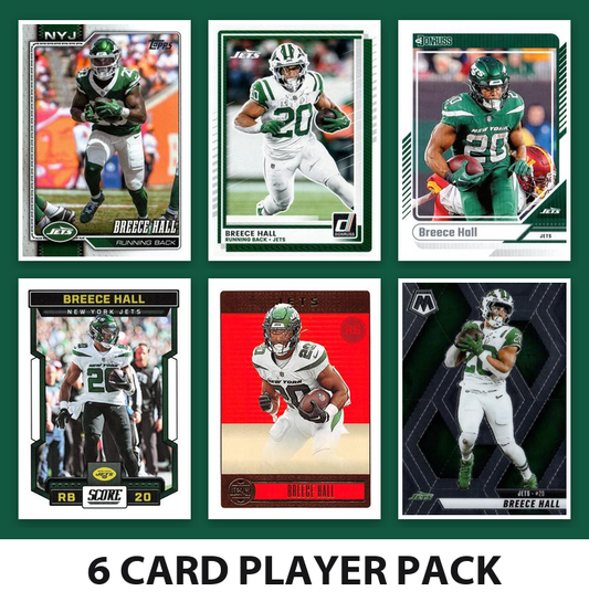Breece Hall 6 Card Football Player Pack 2026 2025 2024 Topps Donruss Score New York Jets