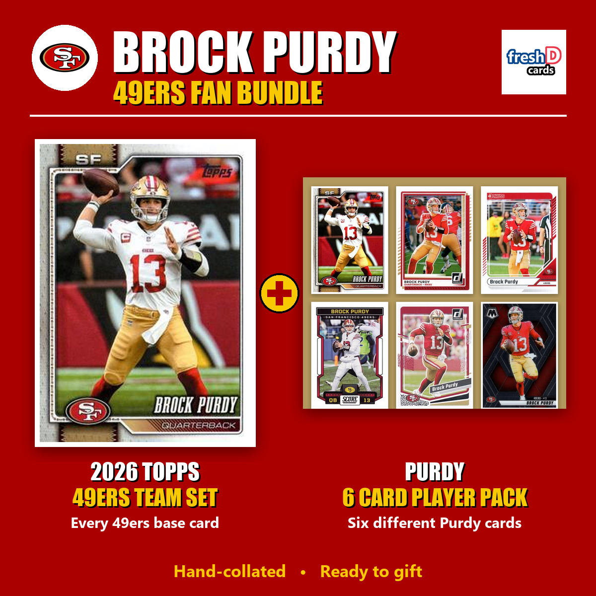 Brock Purdy San Francisco 49ers Football Fan Bundle - 2026 Topps Team Set + 6 Card Player Pack
