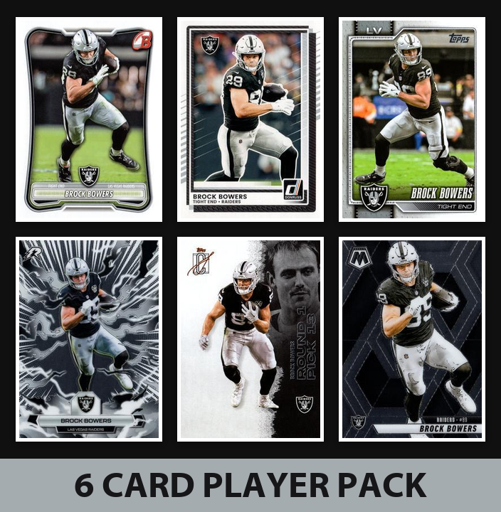 Brock Bowers 6 Card Football Player Pack 2026 2025 Bowman Donruss Topps Las Vegas Raiders