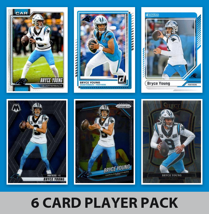 Bryce Young 6 Card Football Player Pack 2026 2025 2024 Topps Donruss Mosaic Carolina Panthers