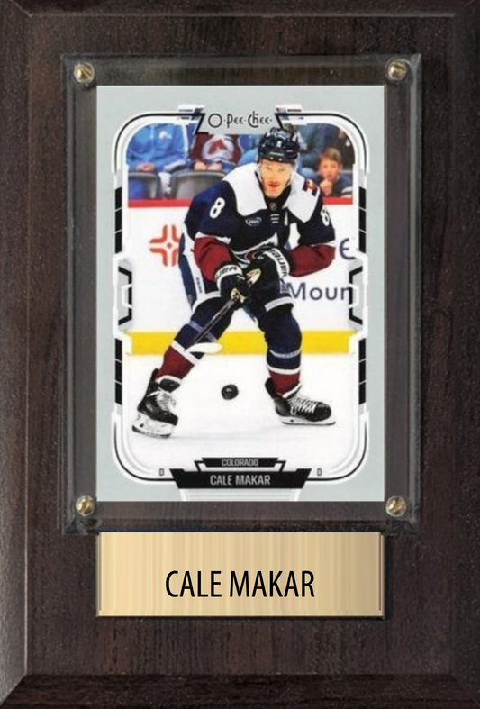 Cale Makar Colorado Avalanche hockey plaque with 1 trading card and engraved nameplate, 4x6 fan cave display