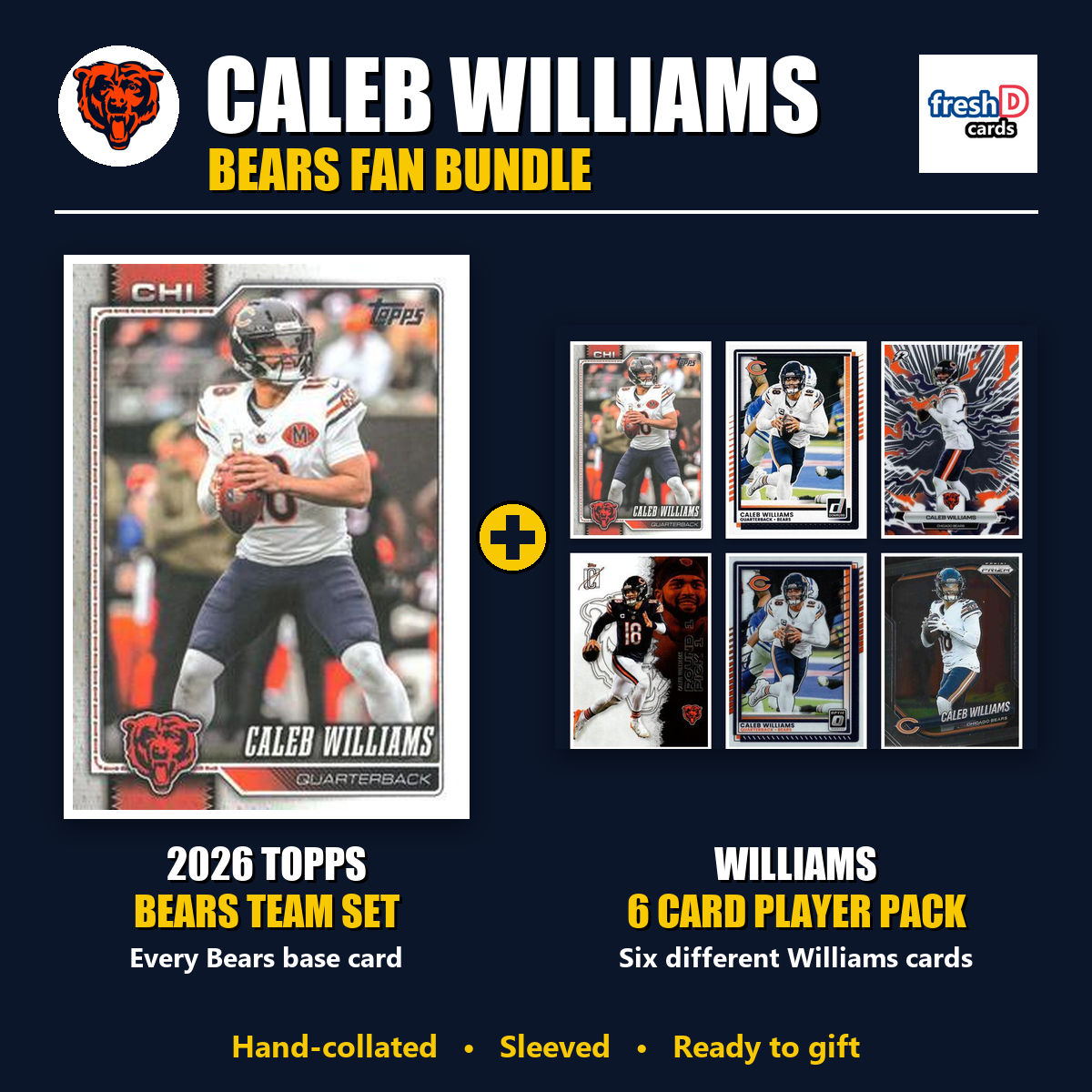 Caleb Williams Chicago Bears Football Fan Bundle - 2026 Topps Team Set + 6 Card Player Pack