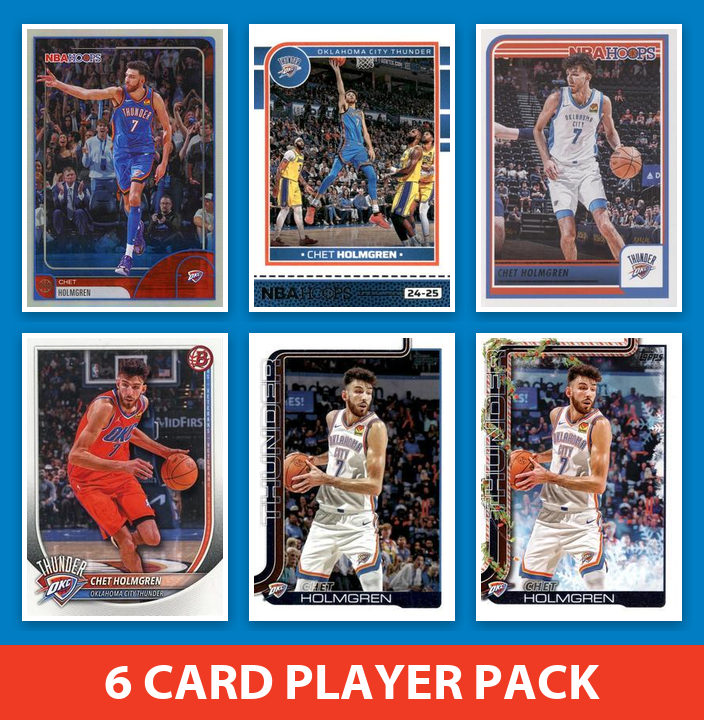 Chet Holmgren 6 Card Player Pack 2025 2024 2023 Hoops Bowman Topps Oklahoma City Thunder