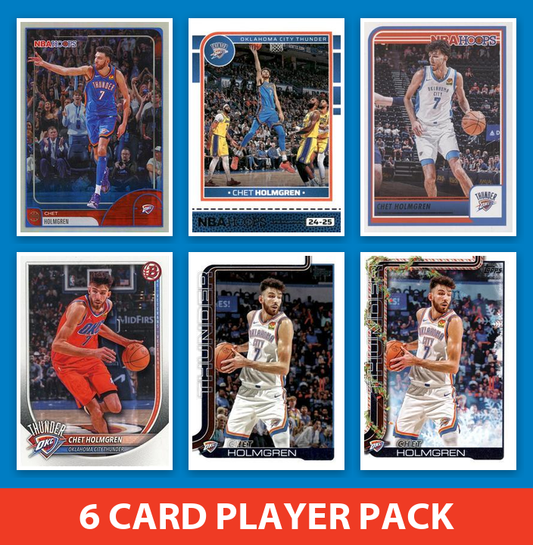 Chet Holmgren 6 Card Player Pack 2025 2024 2023 Hoops Bowman Topps Oklahoma City Thunder