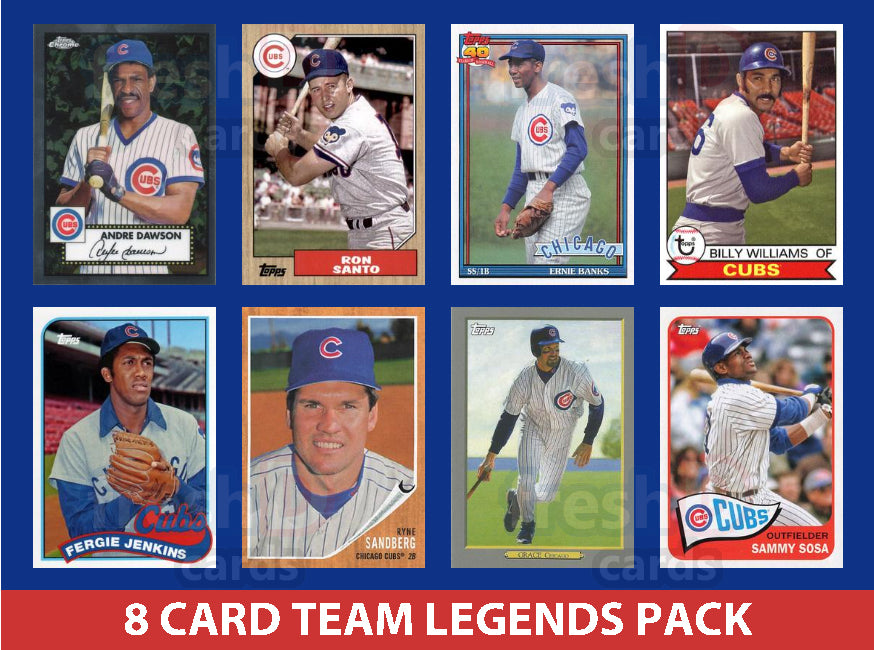 Chicago Cubs 8 Card Legends Pack 2023 2024 2025 Topps Bowman Sandberg Banks Sosa plaque