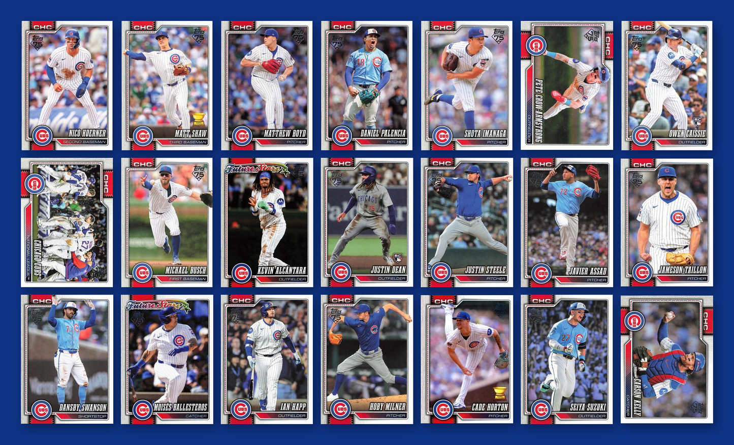 2026 Topps Series 1 & 2 Baseball Team Set 21 Cards Chicago Cubs Crow-Armstrong Suzuki