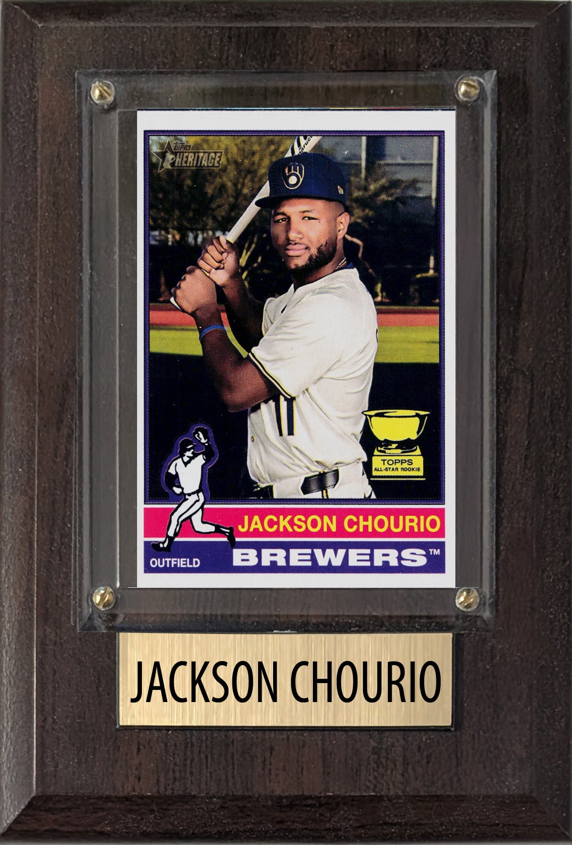 Jackson Chourio Milwaukee Brewers 2025 2024 Topps Bowman 4x6 Gift baseball plaque with 1 trading card and engraved nameplate, 4x6 fan cave display