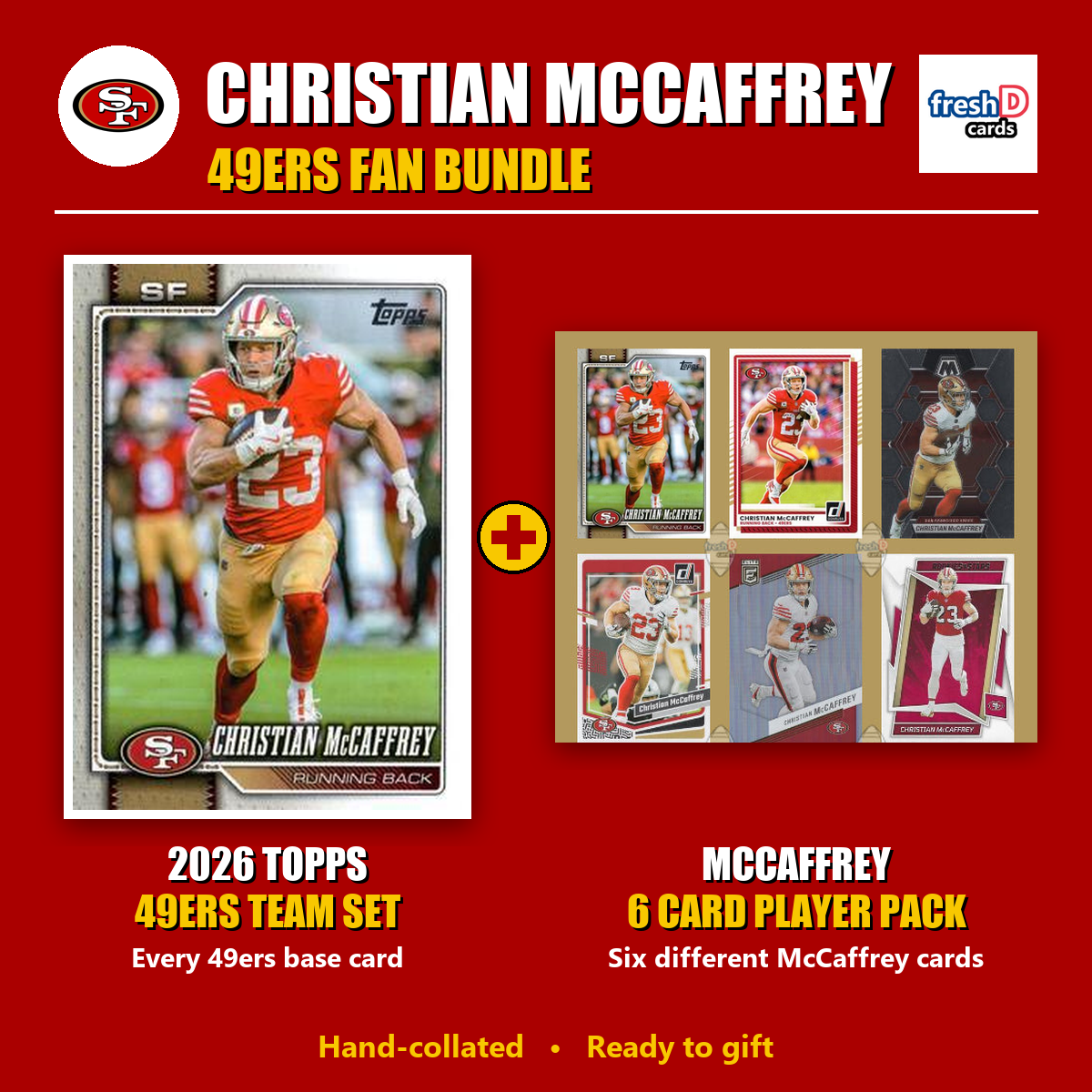 Christian McCaffrey San Francisco 49ers Football Fan Bundle - 2026 Topps Team Set + 6 Card Player Pack