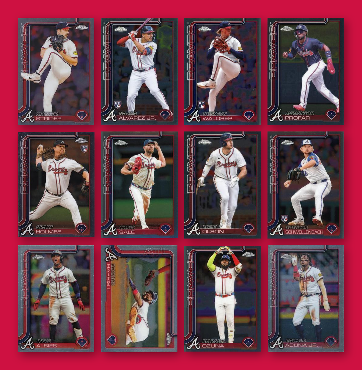 2025 Topps Chrome Atlanta Braves team set - all 12 base cards